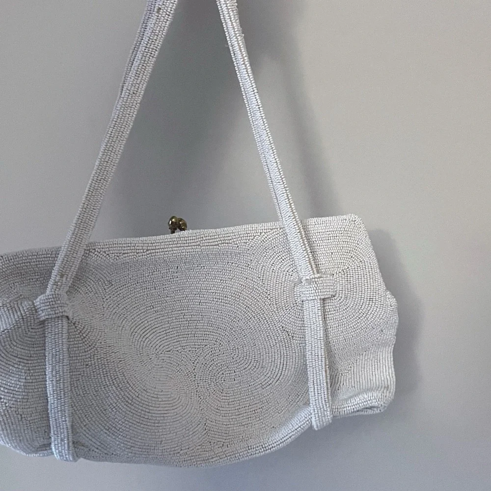 Vintage 1960's White Beaded Women's Bag Glam Statement Bag Party Victorian